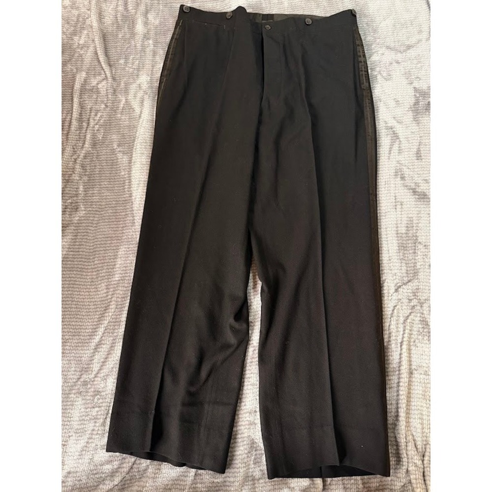 Vintage Rogers Peet Co Black Wool Tuxedo Trousers Formal Pants Mens 36X29